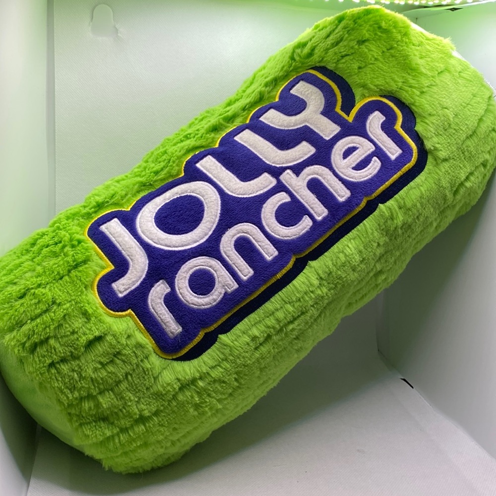Jolly Rancher 14” x 6.5” Cylinder Green Throw Pillow Embroidered Logo Candy